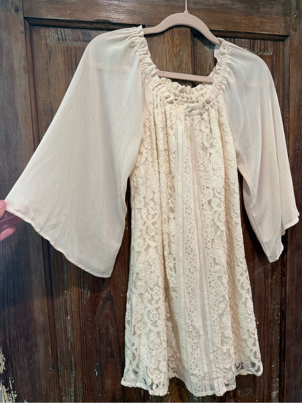 Flying Tomato Cream Lace Peasant Top